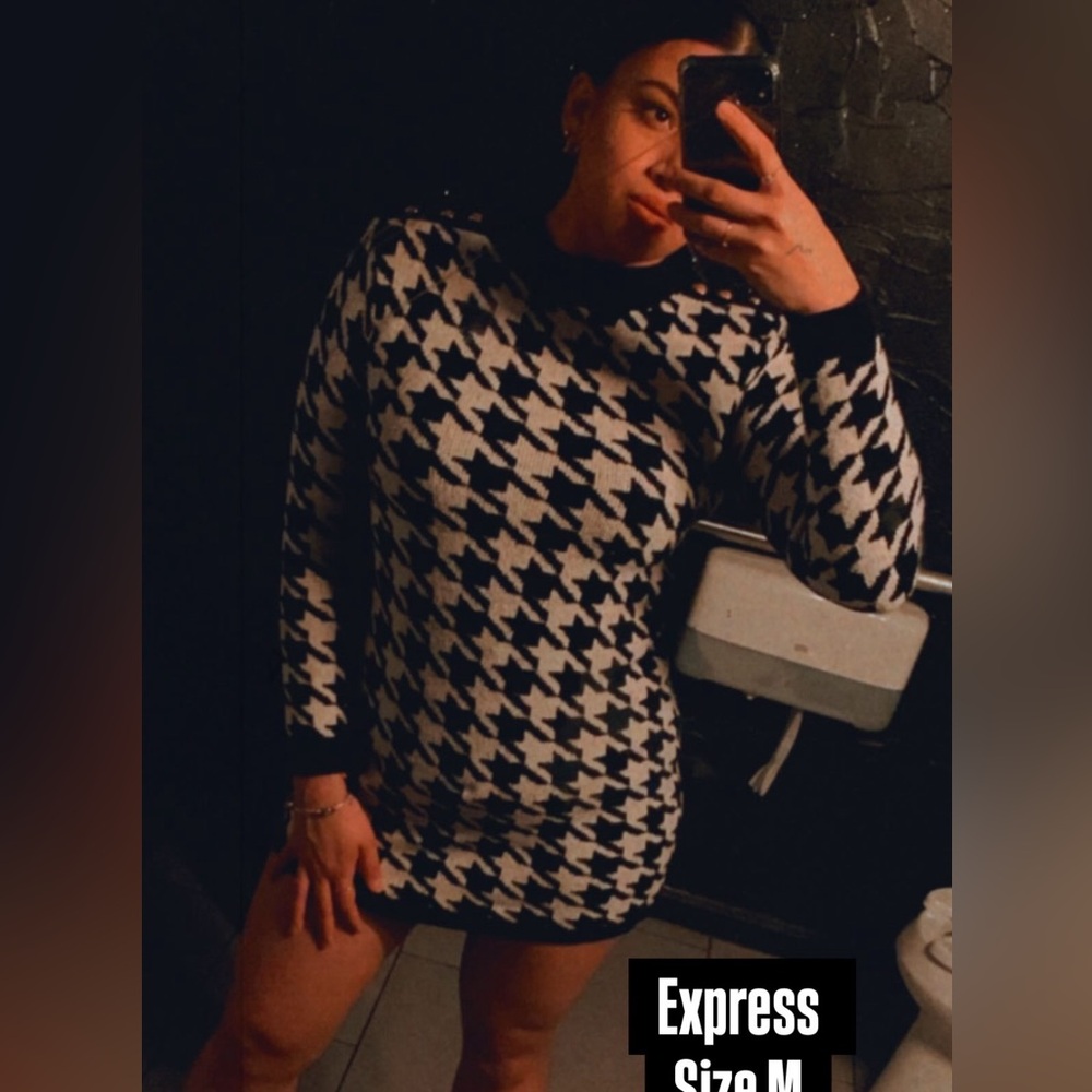 Express Black and White Bodycon Sweater Dress